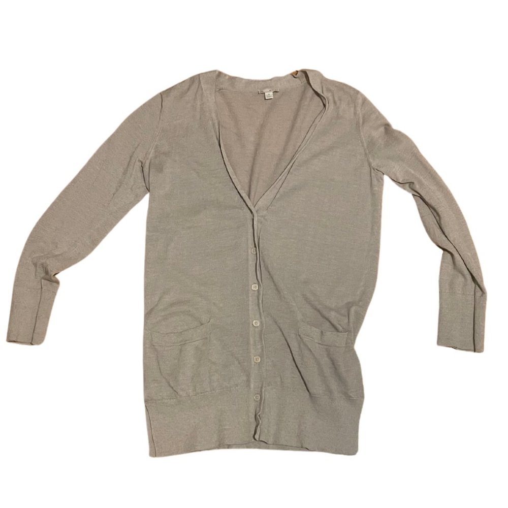 GAP Linen Blend V-Neck Long Cardigan in Clay - Picture 2 of 9